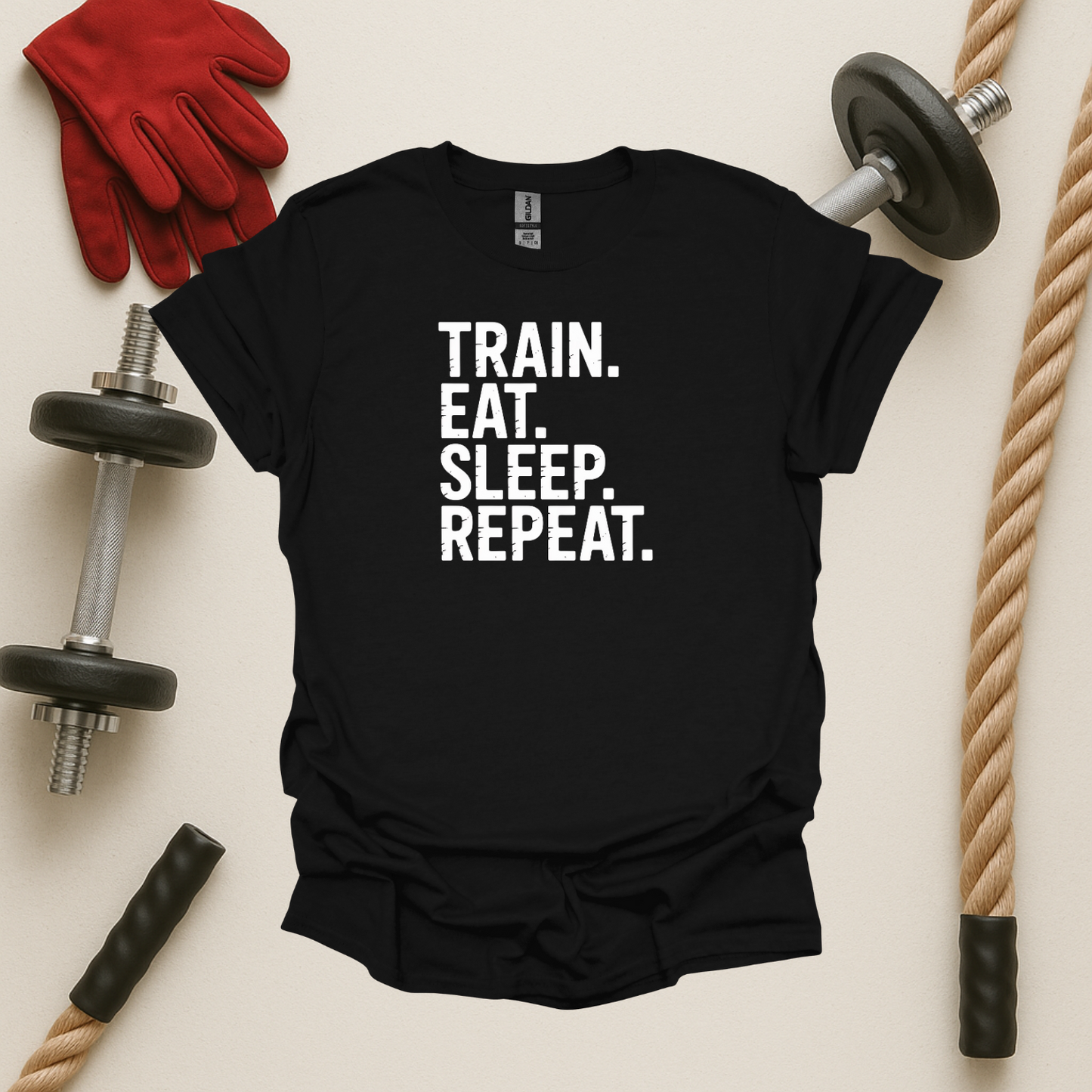 Train. Eat. Sleep. Repeat. - Dark, Gym T-Shirt