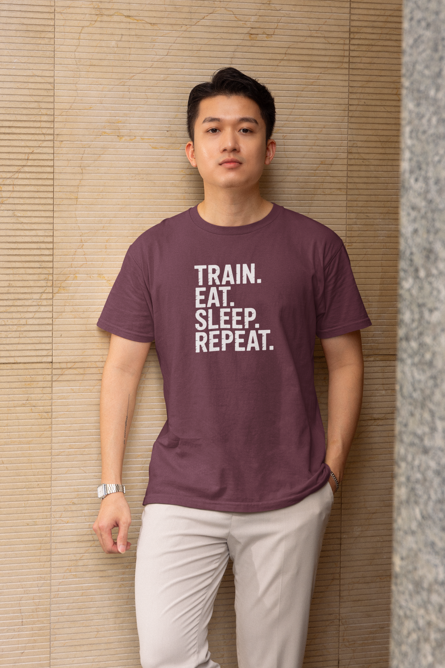 Train. Eat. Sleep. Repeat. - Dark, Gym T-Shirt