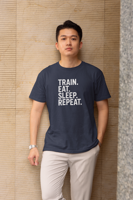 Train. Eat. Sleep. Repeat. - Dark, Gym T-Shirt