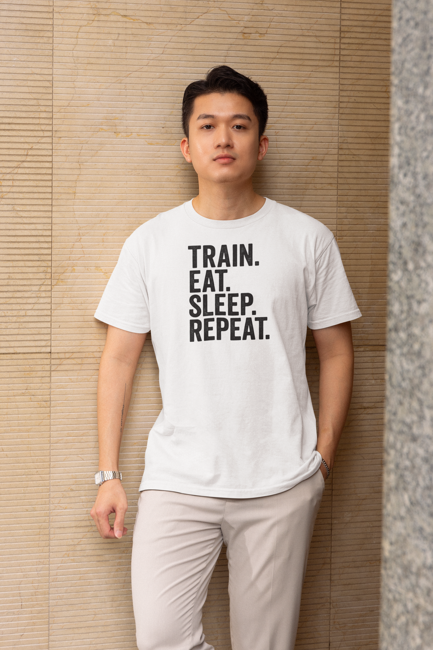 Train. Eat. Sleep. Repeat. - Light, Gym T-Shirt
