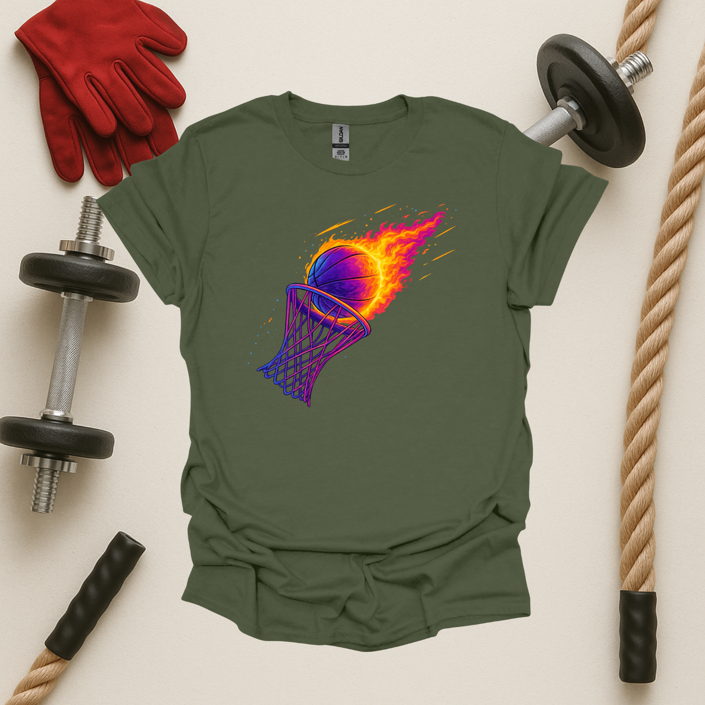 Flaming Dunk, Basketball T-Shirt