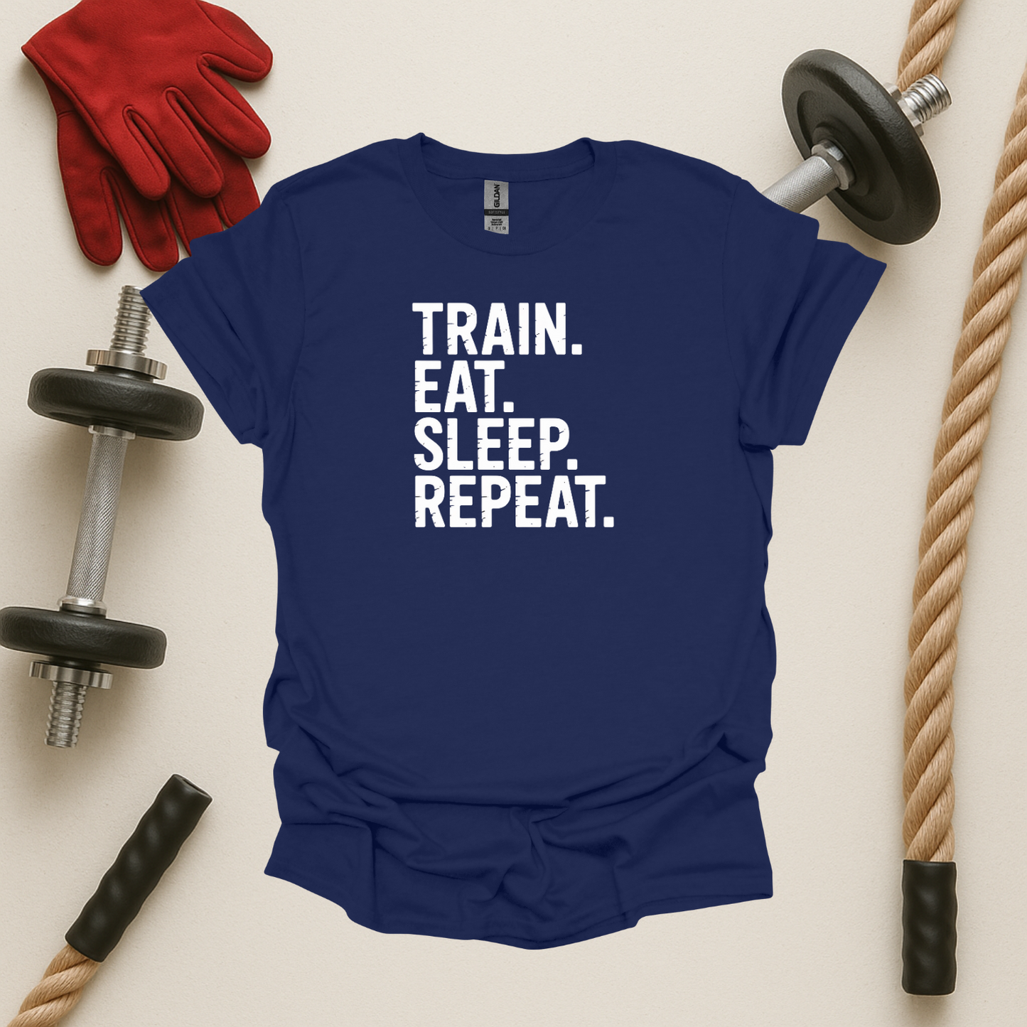 Train. Eat. Sleep. Repeat. - Dark, Gym T-Shirt